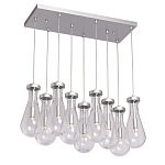 Люстра с 9-ю прозрачными плафонами из стекла в форме капли на прямоугольном потолочном основании цвета хром Lucid Rain  варинант исполнения - 2 | Loft Concept в Тюмени