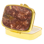 Таблетница карманная прямоугольная с 2-мя отделениями с зеркалом и накладкой из натурального камня Авантюрин Gold Stone Pillboxes варинант исполнения - 2 | Loft Concept в Тюмени