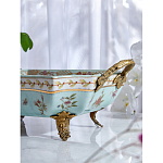 Блюдо прямоугольное из голубого фарфора с ручками и рисунком птиц и цветов Blue Garden варинант исполнения - 4 | Loft Concept в Тюмени