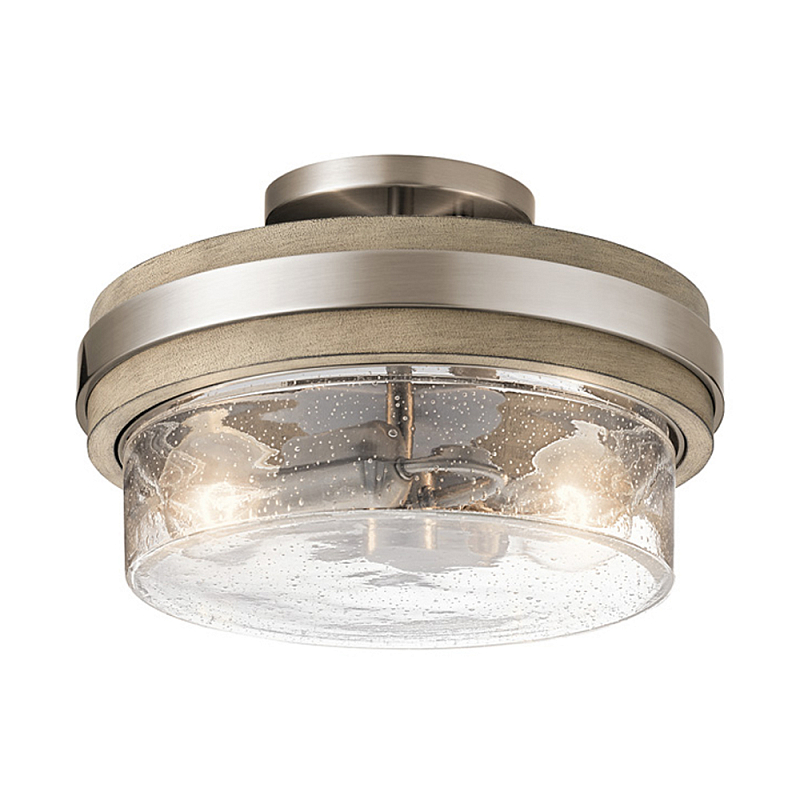 Потолочный светильник с прозрачным стеклянным плафоном с эффектом пузырьков Kichler Олово Прозрачное Стекло Древесина в Тюмени | Loft Concept 