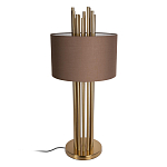 Настольная лампа с цилиндрическим абажуром из коричневой ткани и золотыми трубочками Brown Aura варинант исполнения - 2 | Loft Concept в Тюмени