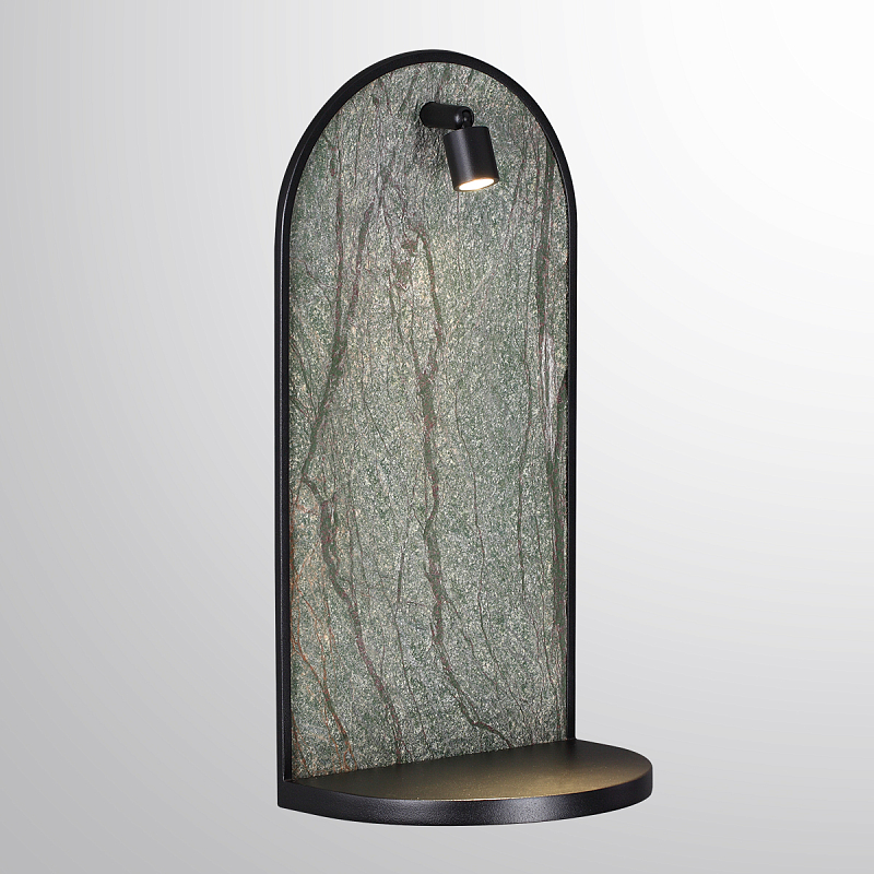 Настенный светильник зеленого цвета с черной рамкой овальной формы с полкой Herbarium  Черный Зеленый в Тюмени | Loft Concept 