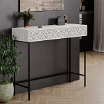 Консоль напольная пыльного белого цвета с выдвижным ящиком с резным орнаментом HEATON CONSOLE OAK варинант исполнения - 3 | Loft Concept в Тюмени