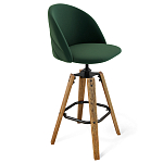 Барный стул со спинкой и металлической подставкой на 4-х деревянных ножках Зеленый Велюр Vendramin Chair варинант исполнения - 1 | Loft Concept в Тюмени