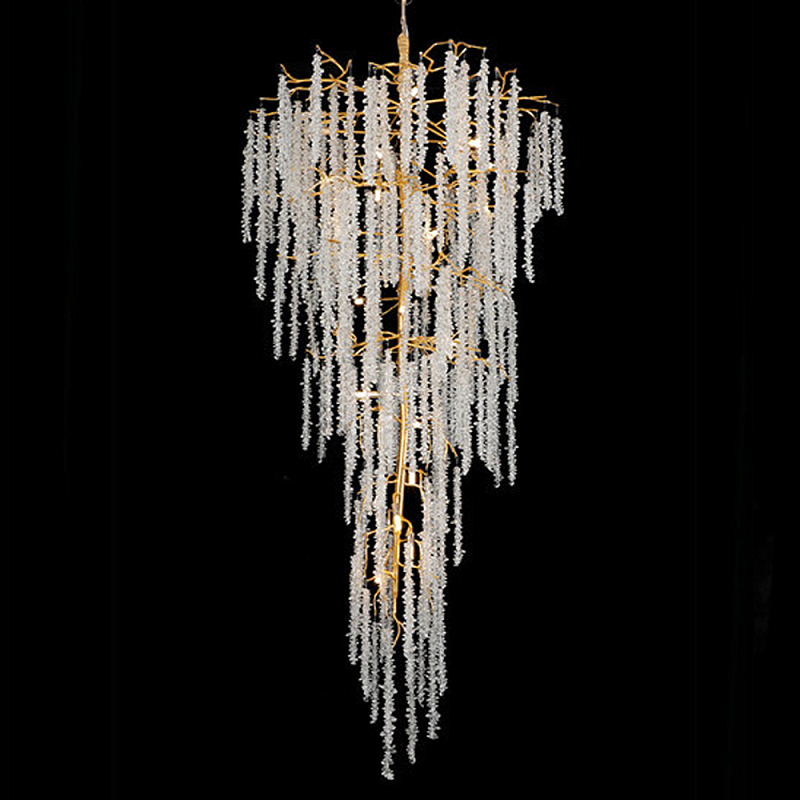Люстра многоярусная с каркасом из металла и прозрачными подвесками FAIRYTREE Light Золотой Прозрачный Люстра многоярусная с каркасом из металла и прозрачными подвесками FAIRYTREE Light Золотой Прозрачный в Тюмени | Loft Concept