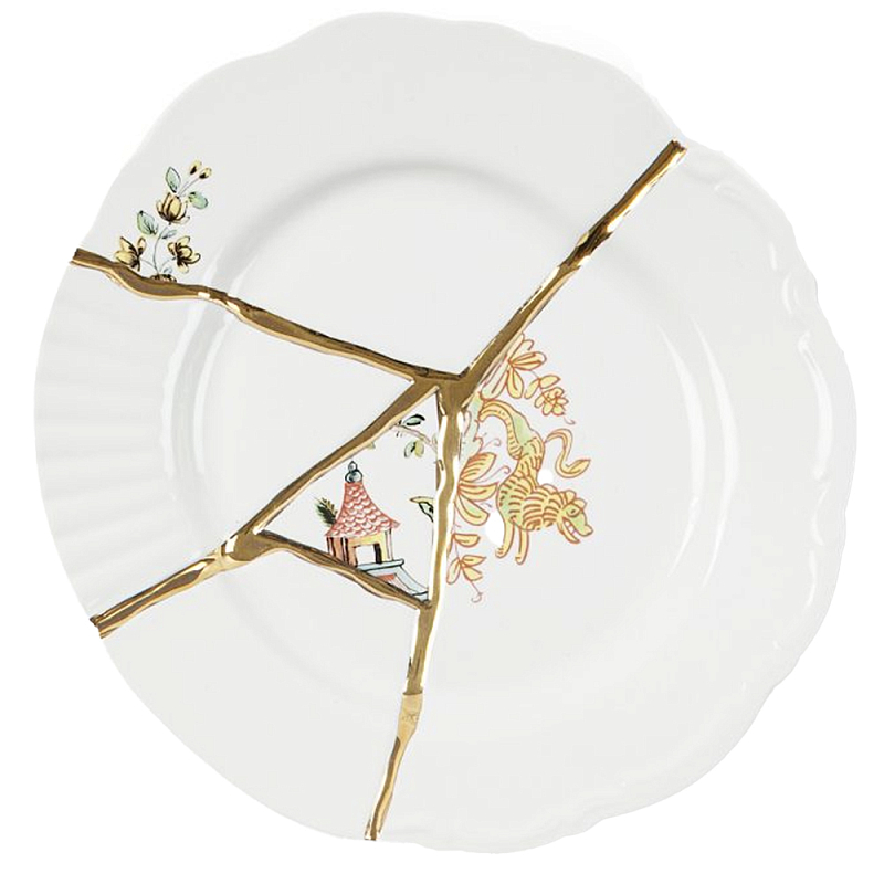 Десертная тарелка Seletti Kintsugi Белый Золотой Десертная тарелка Seletti Kintsugi Белый Золотой в Тюмени | Loft Concept
