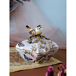 Шкатулка фиолетового цвета с рисунком бабочек и крышкой с фигуркой птицы на ветке Eden Garden варинант исполнения - 7 | Loft Concept в Тюмени