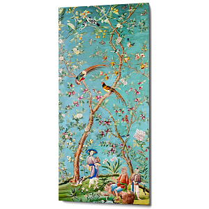 Постер на холсте в стиле шинуазри с изображением сада Chinoiserie Imperial Garden Birds and People Poster