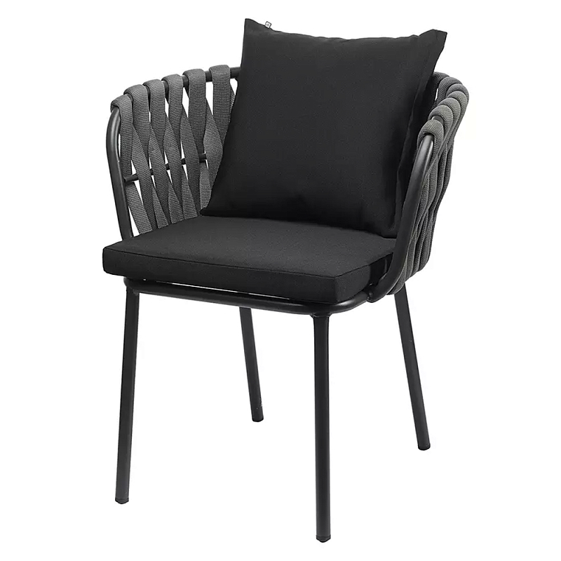 Стул мягкий с декором в виде плетеных лент на спинке и подлокотниках Semicircular Chair Decorated with Ribbons Черный Серый Стул мягкий с декором в виде плетеных лент на спинке и подлокотниках Semicircular Chair Decorated with Ribbons Черный Серый в Тюмени | Loft Concept