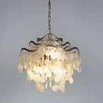 Люстра подвесная с белыми перламутровыми подвесками и изогнутыми золотистыми элементами Диаметр 50 см SHELL Chandelier варинант исполнения - 2 | Loft Concept в Тюмени