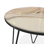 Стол журнальный с круглой столешницей из стекла на 3-х черных ножках Beige Marble варинант исполнения - 3 | Loft Concept в Тюмени