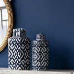 Ваза с крышкой и графическим узором в сине-белых цветах Blue & White Ornament  варинант исполнения - 5 | Loft Concept в Тюмени
