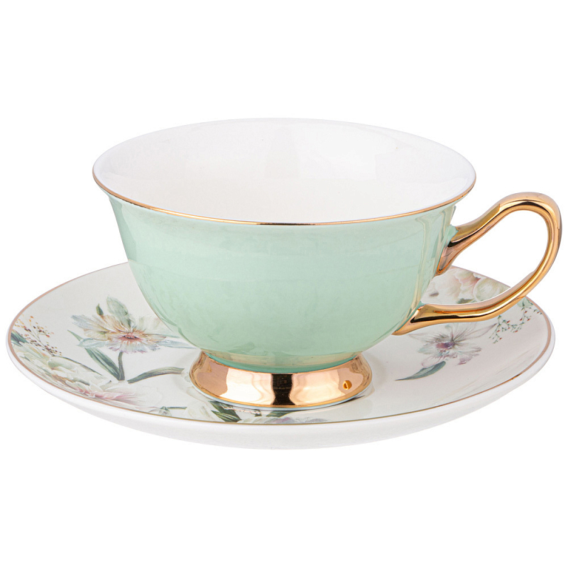 Чайная пара из фарфора 200 мл Green Tea Porcelain Set Белый Золотой Зеленый Чайная пара из фарфора 200 мл Green Tea Porcelain Set Белый Золотой Зеленый в Тюмени | Loft Concept