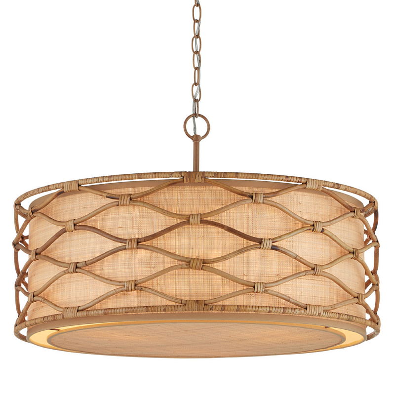 Подвесной светильник  из кованого железа и абажуром из ротанга Wicker Furniture Светло-коричневый  Бежевый в Тюмени | Loft Concept 
