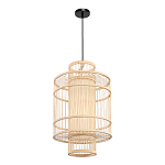 Подвесной светильник из деревянных прутьев с плафоном из натуральной ткани Light Inside the Cell варинант исполнения - 4 | Loft Concept в Тюмени