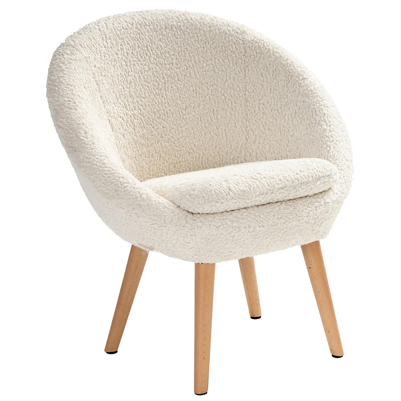 Кресло на деревянных ножках с обивкой из ткани букле Aldo Boucle Armchair Молочный Древесина Кресло на деревянных ножках с обивкой из ткани букле Aldo Boucle Armchair Молочный Древесина в Тюмени | Loft Concept
